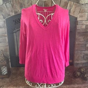 EUC J. Crew Hot Pink 3/4 Sleeve V Neck Summer Sweater